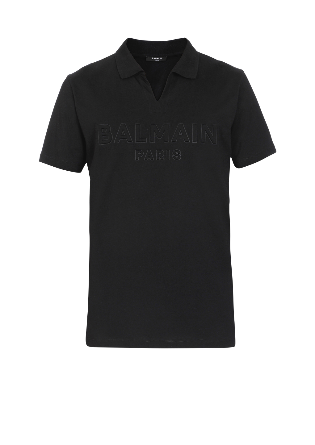 Polo en coton avec logo Balmain embossé, noir, hi-res