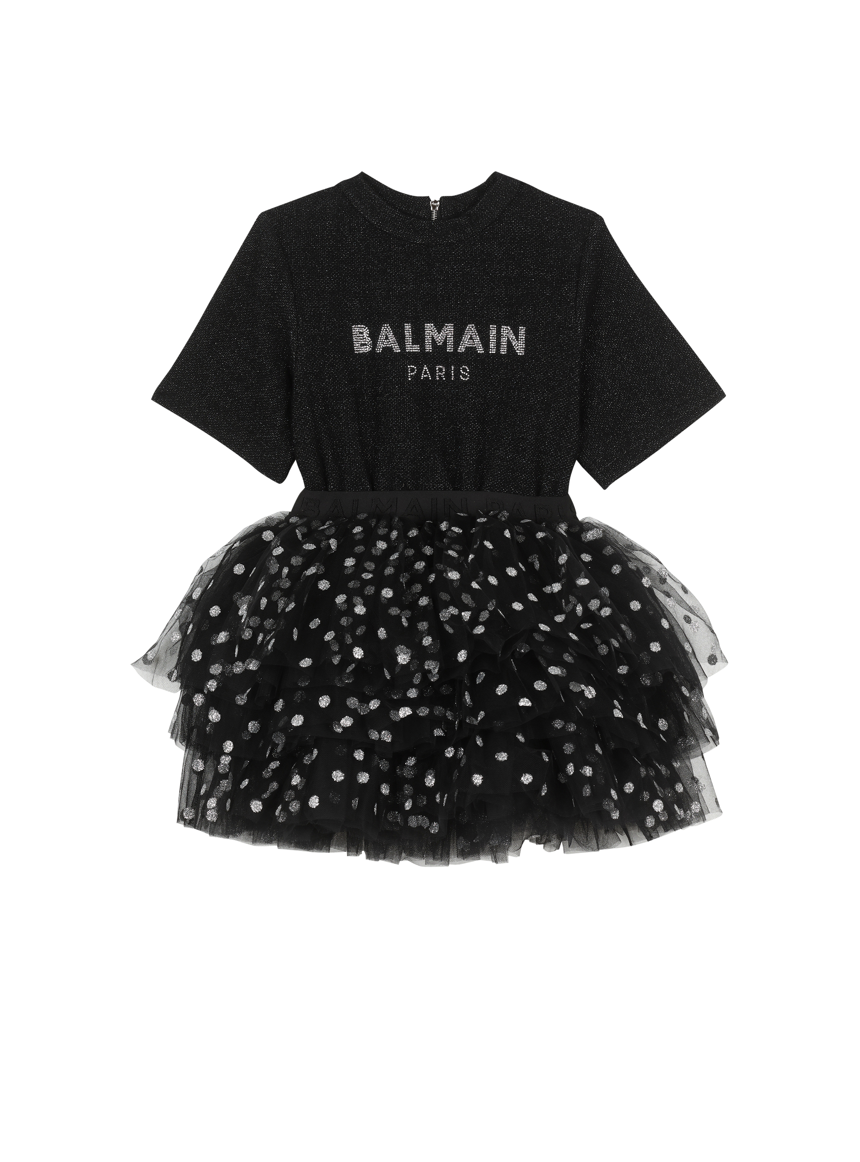 Cotton dress with Balmain logo, black