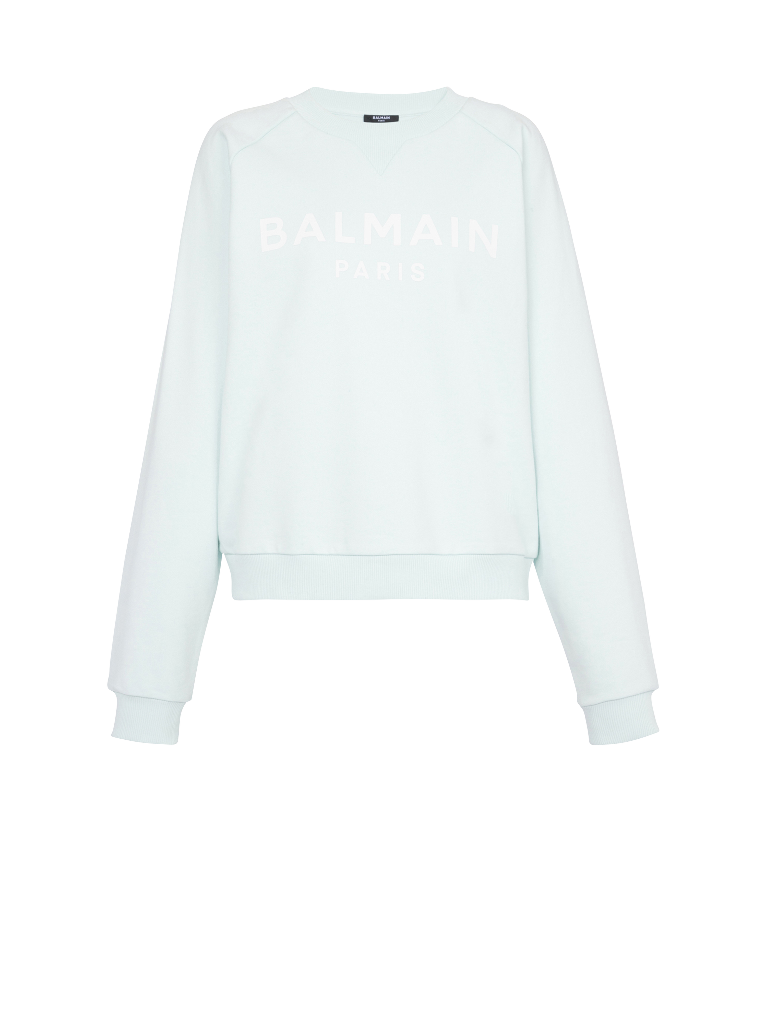 Eco-designed cotton sweatshirt with Balmain logo print, green