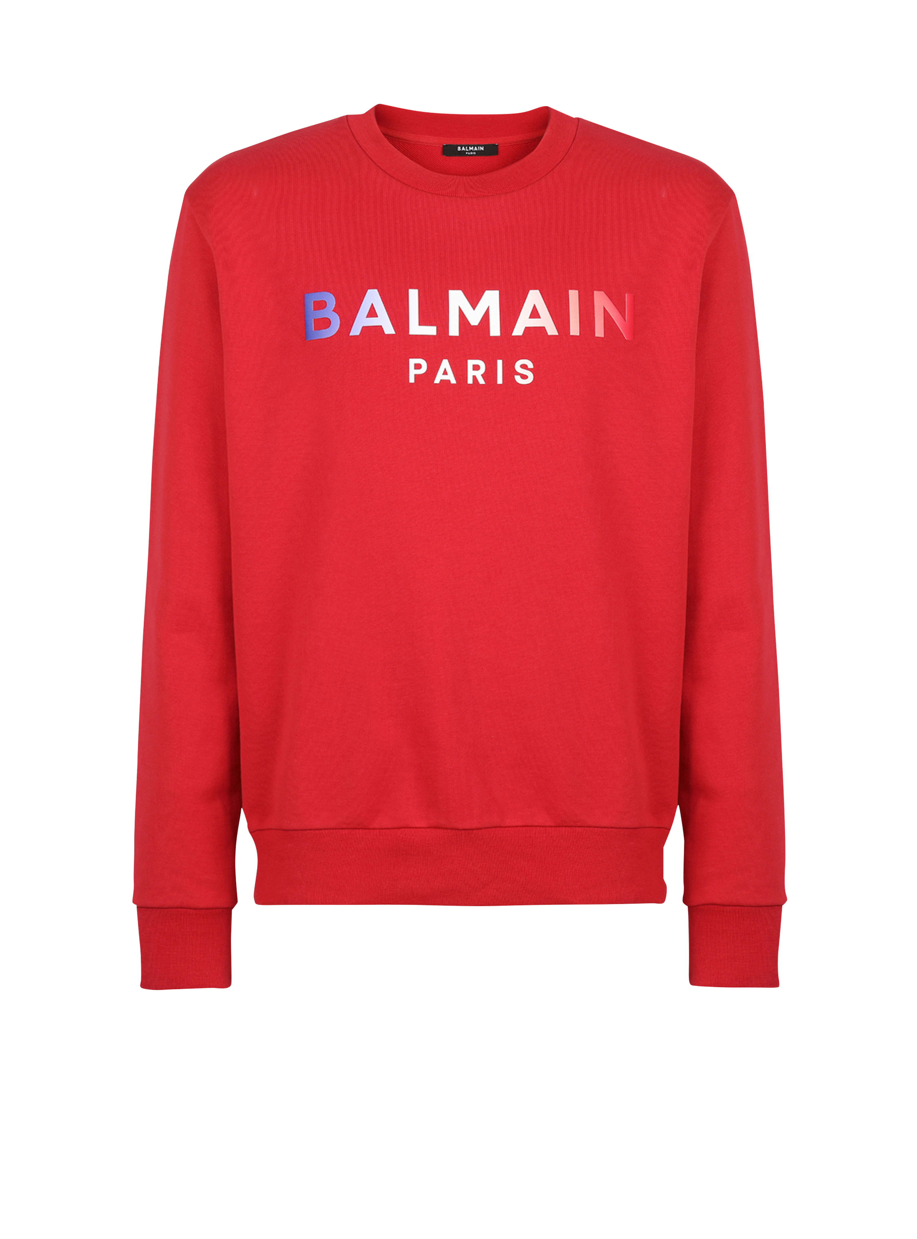 HIGH SUMMER CAPSULE - Sweat en coton imprimé tie and die logo Balmain Paris, rouge