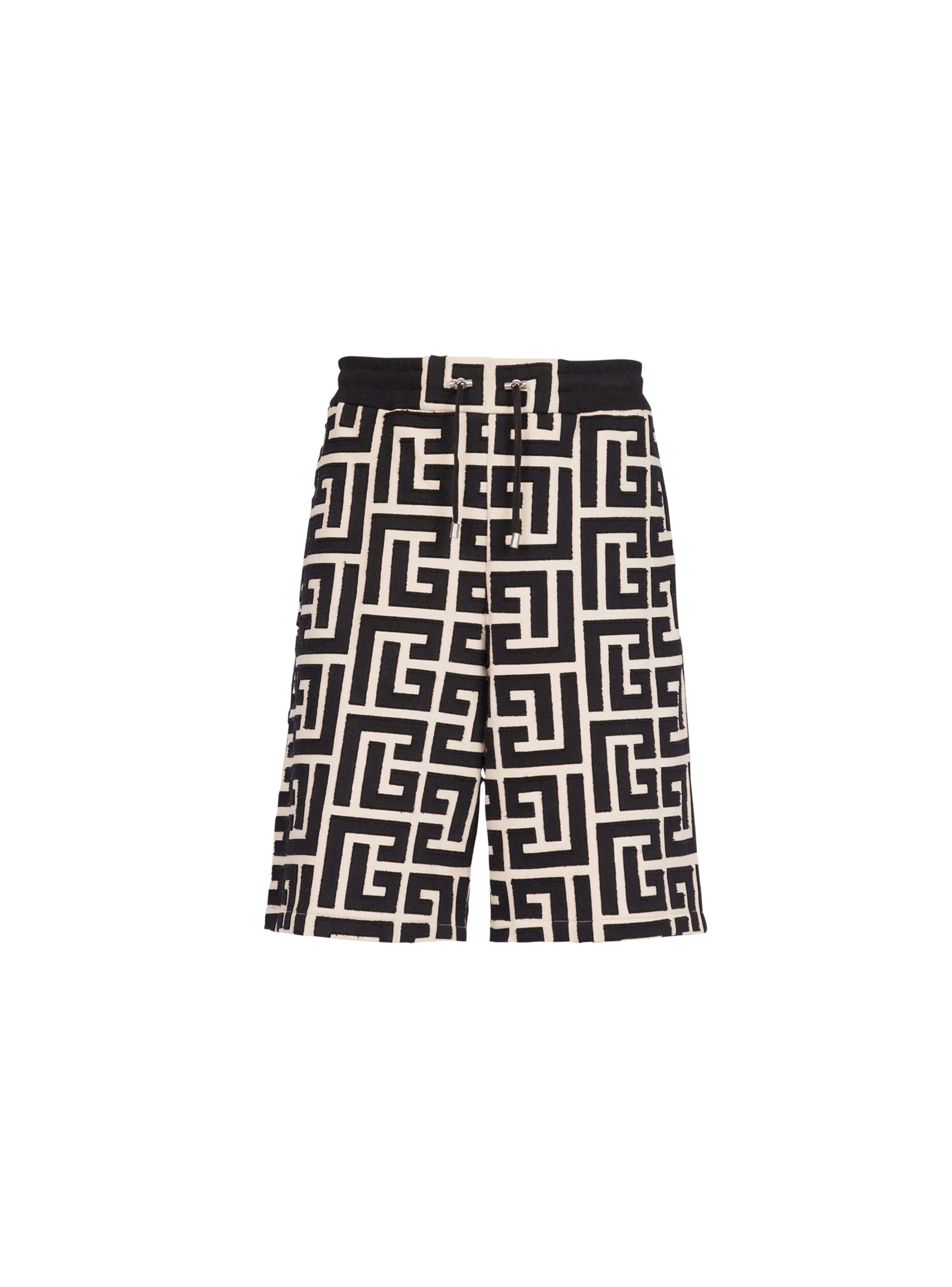 Cotton shorts with maxi Balmain monogram, black