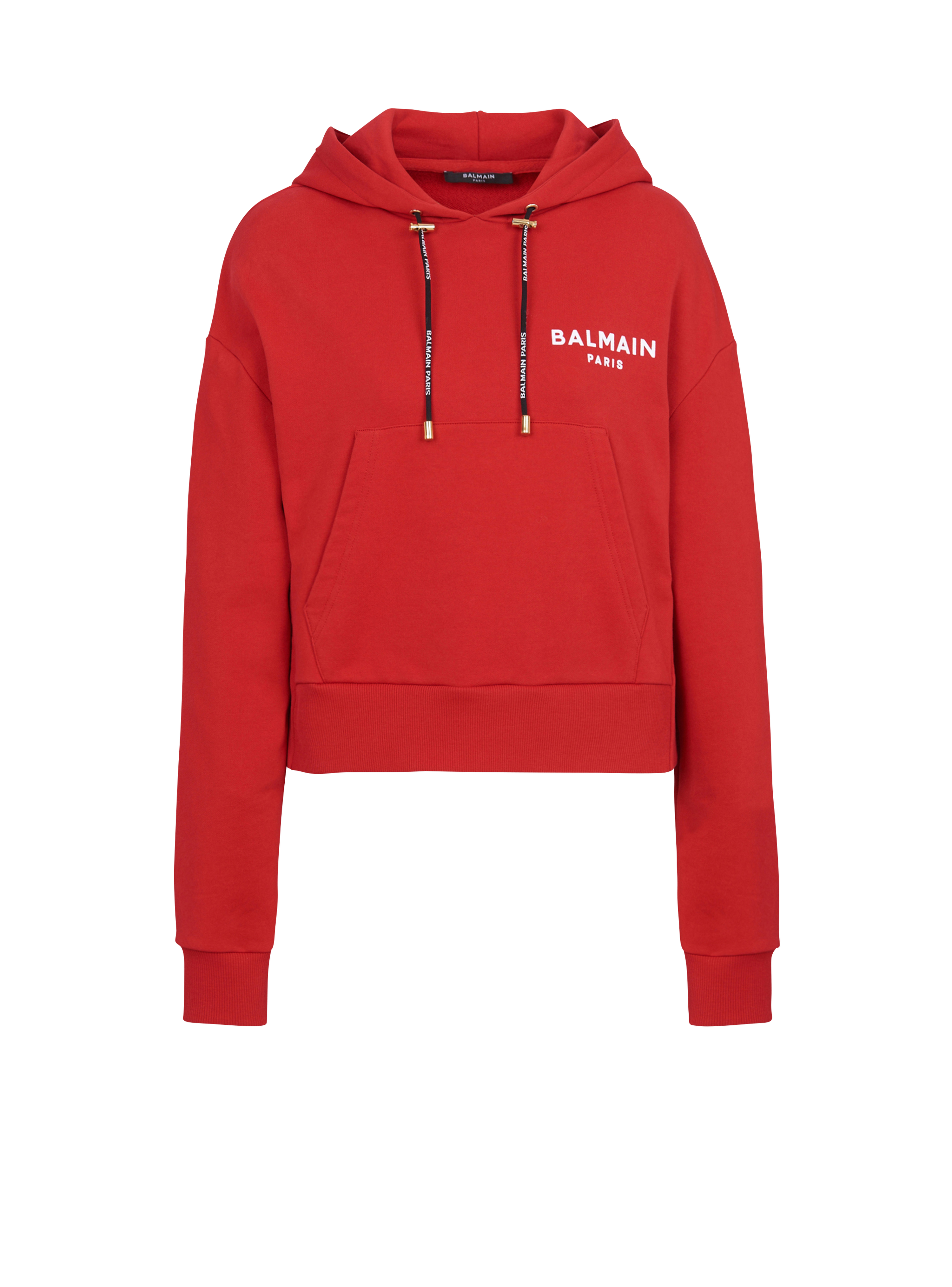 Eco-designed cotton sweatshirt with flocked Balmain logo, red