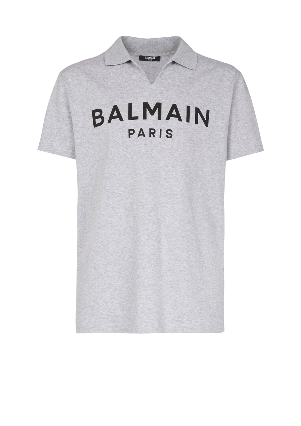 Polo en coton imprimé logo Balmain, gris, hi-res