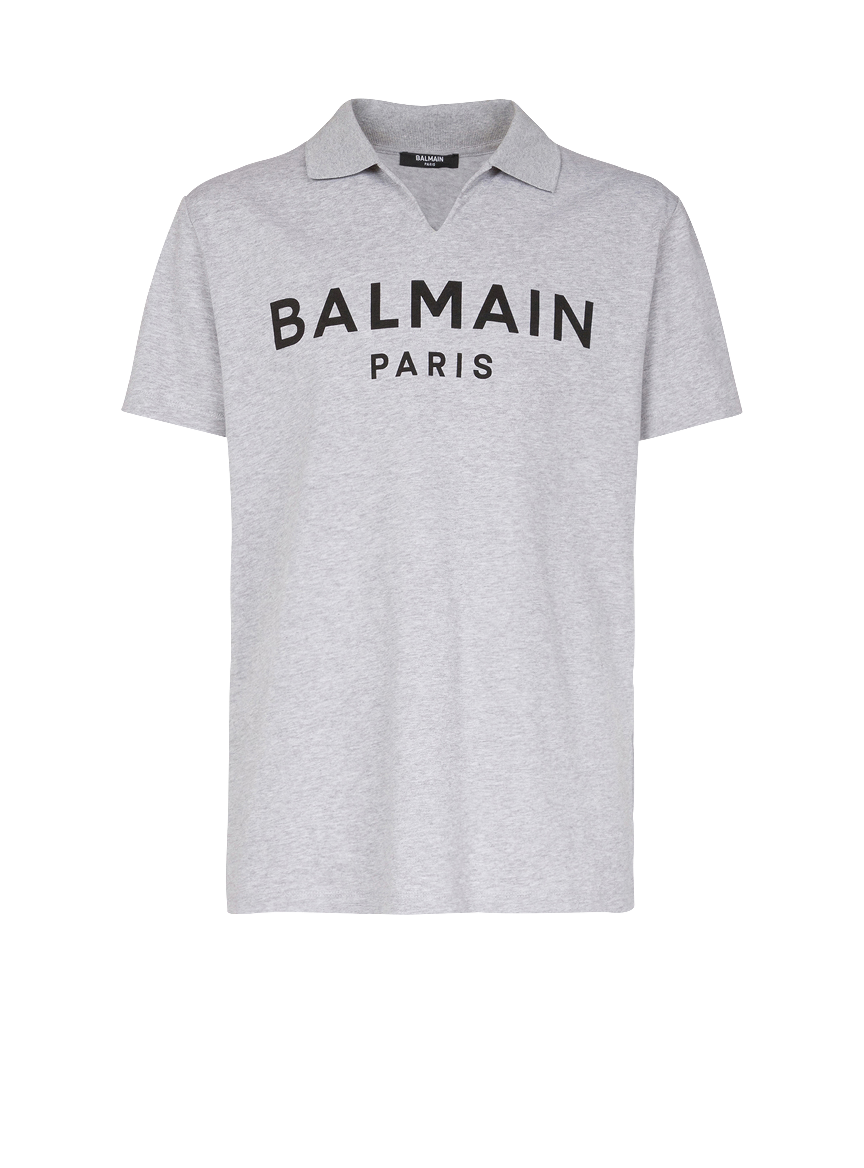 Polo en coton imprimé logo Balmain, gris