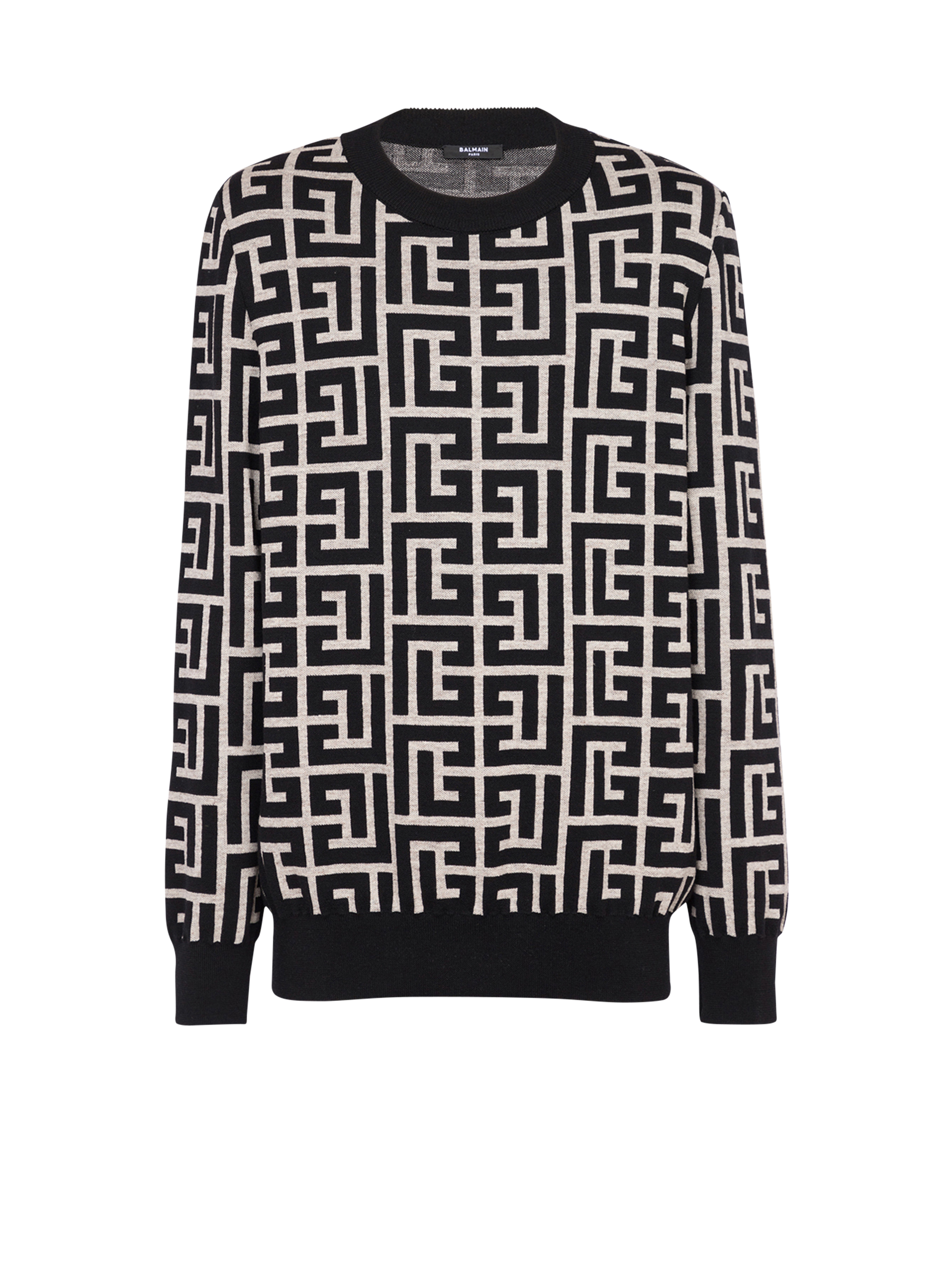 Wool sweater with Balmain monogram, black