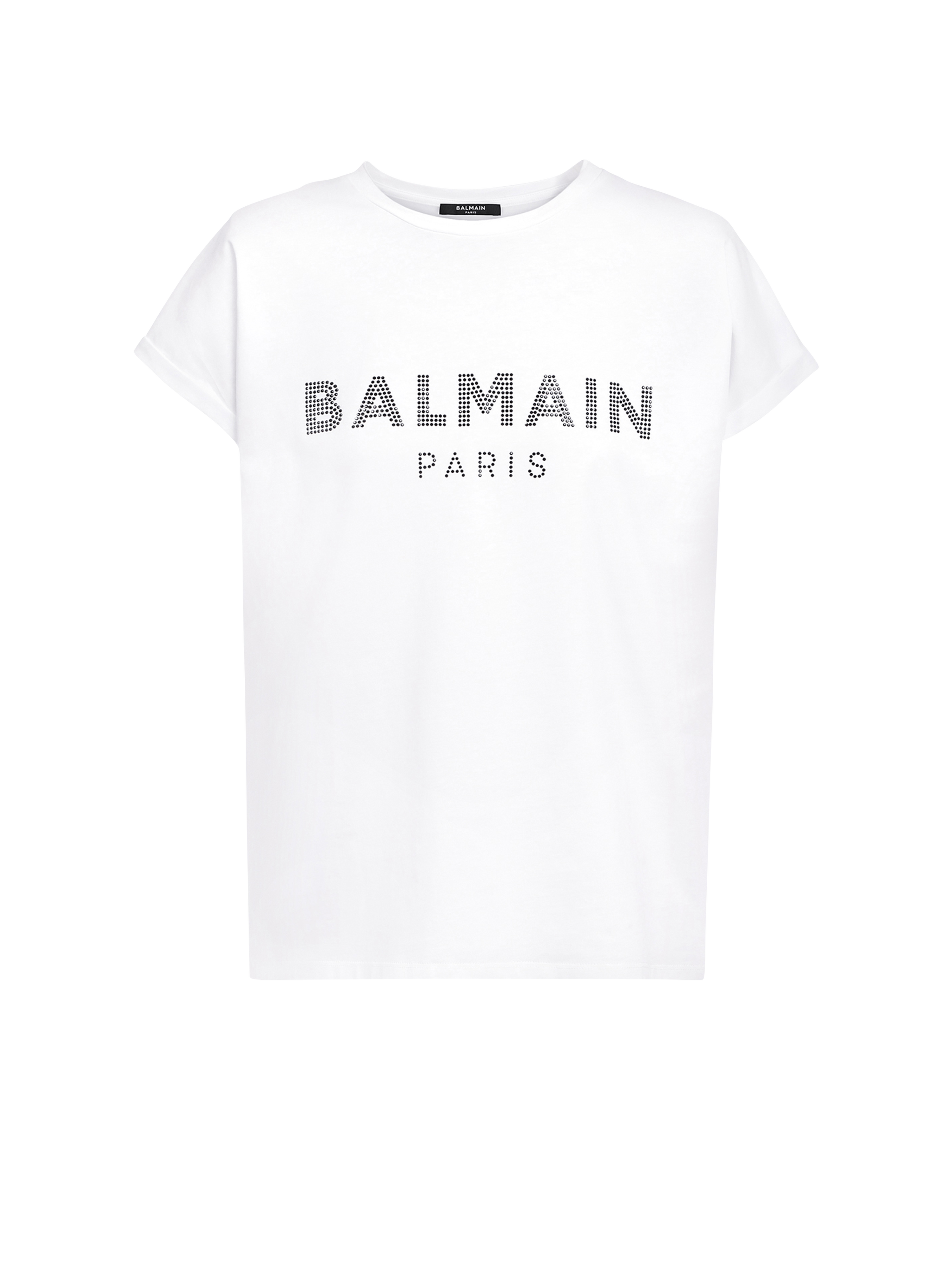 T-shirt en coton avec logo à strass Balmain, blanc