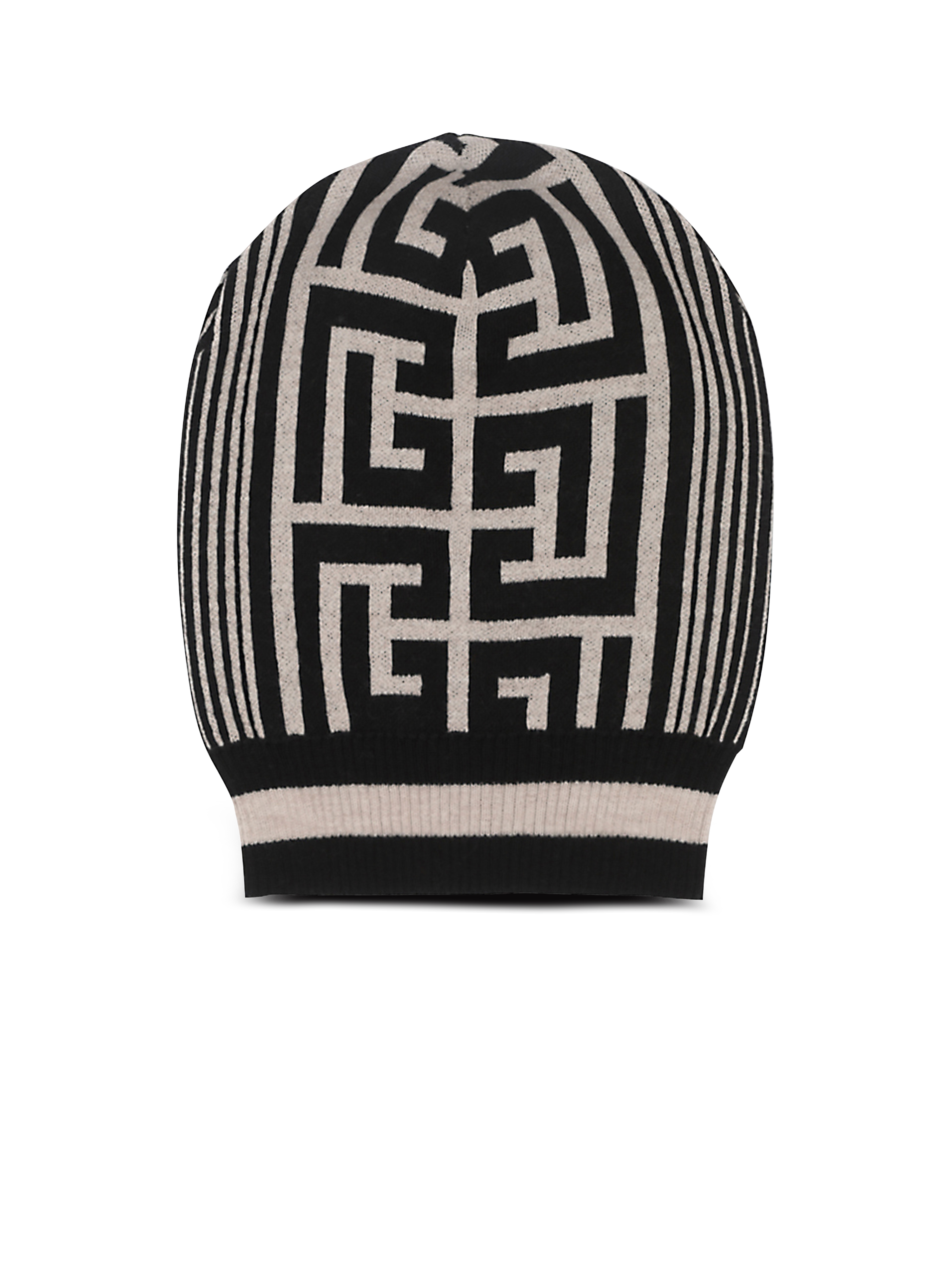 Wool beanie with Balmain monogram, black