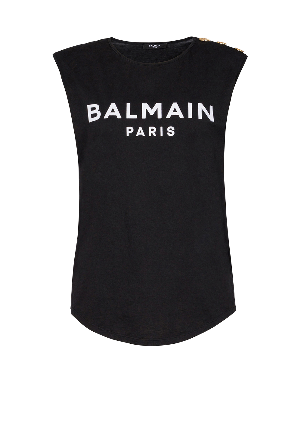 T-shirt en coton imprimé logo Balmain, noir, hi-res