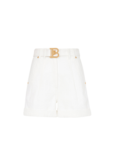 Denim high-waisted shorts with Balmain buckle