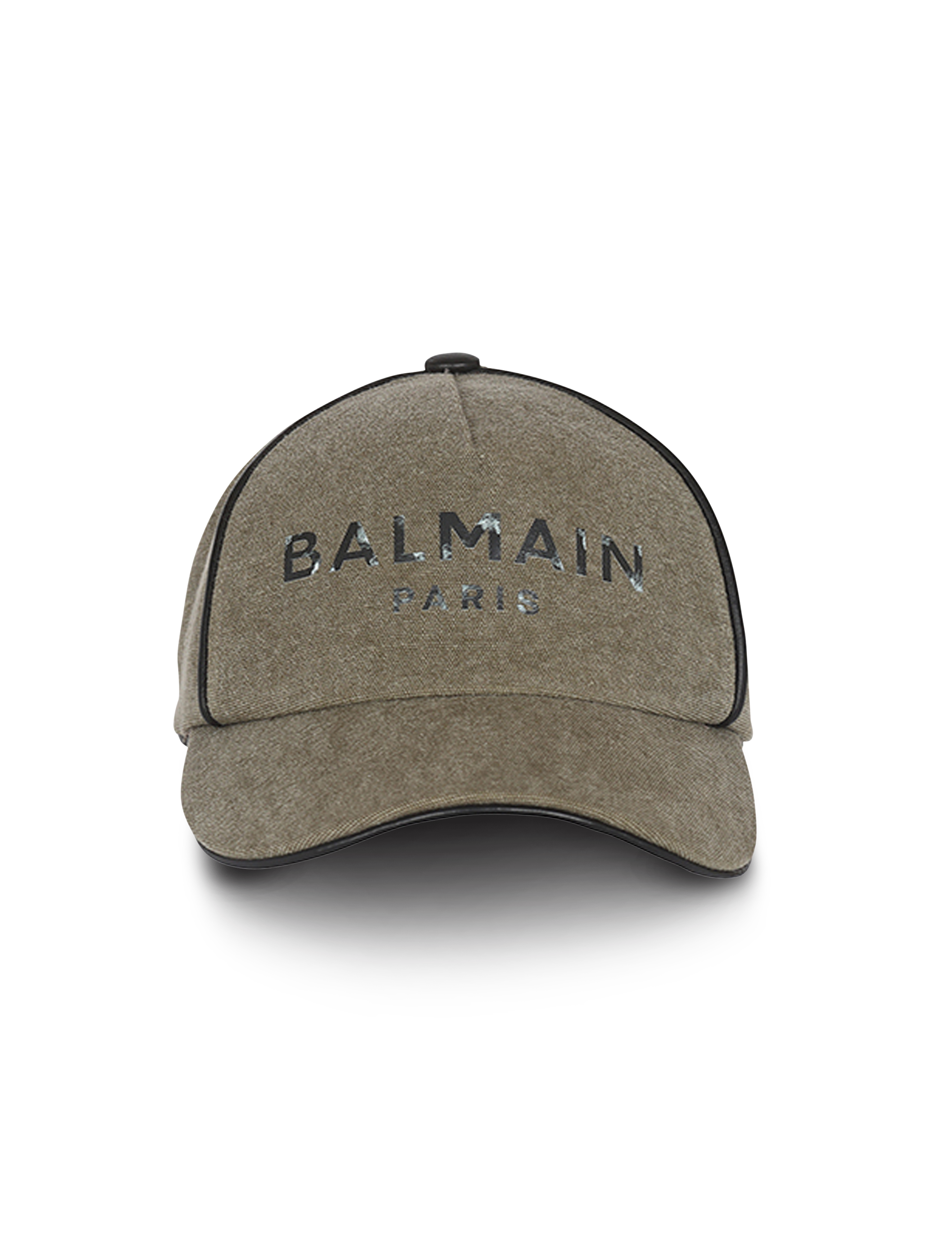 Cotton canvas cap with Balmain Paris logo, khaki