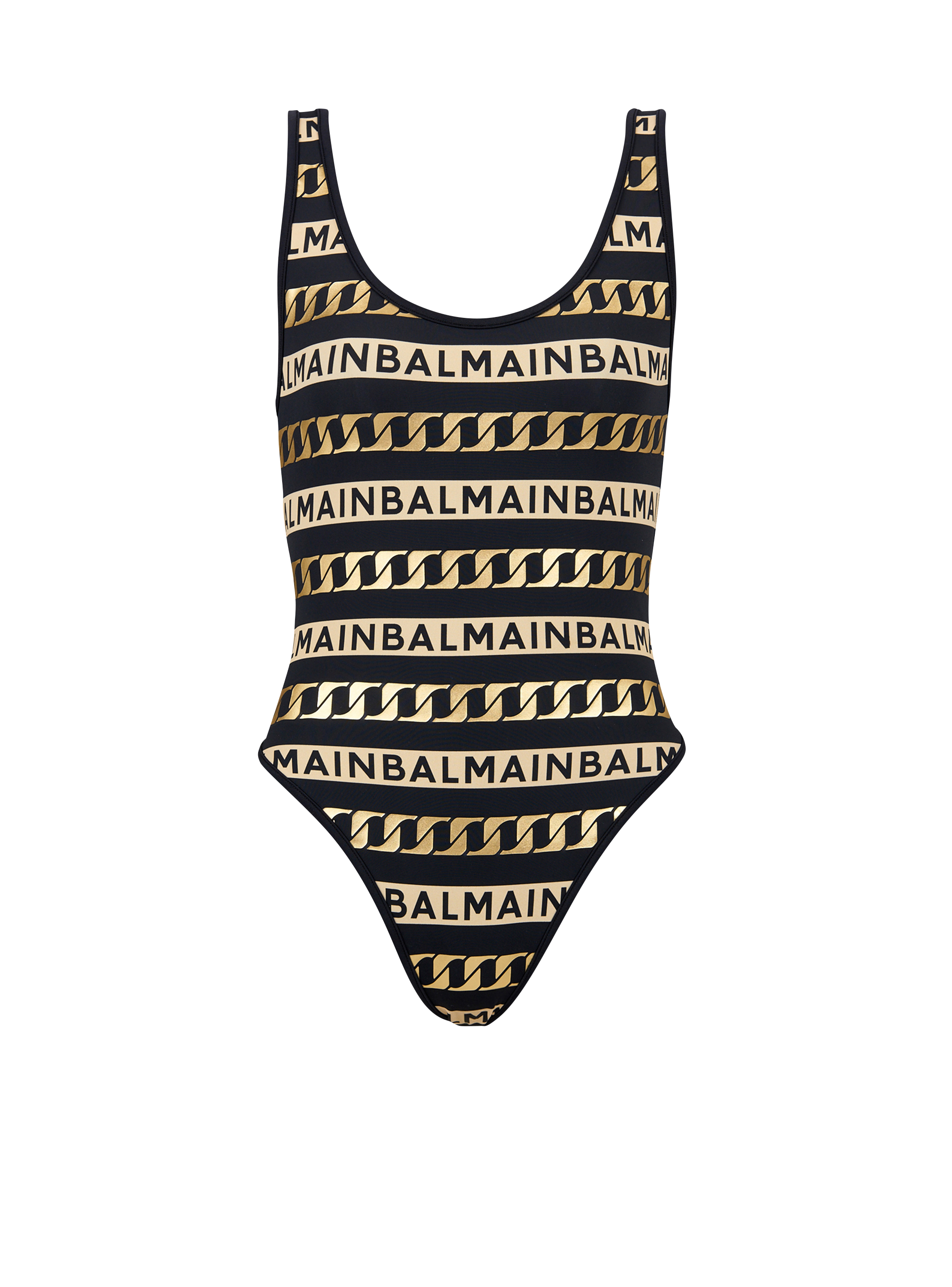 Maillot de bain à logo imprimé Balmain en coloris Noir Femme Vêtements Articles de plage et maillots de bain Monokinis et maillots de bain une pièce 