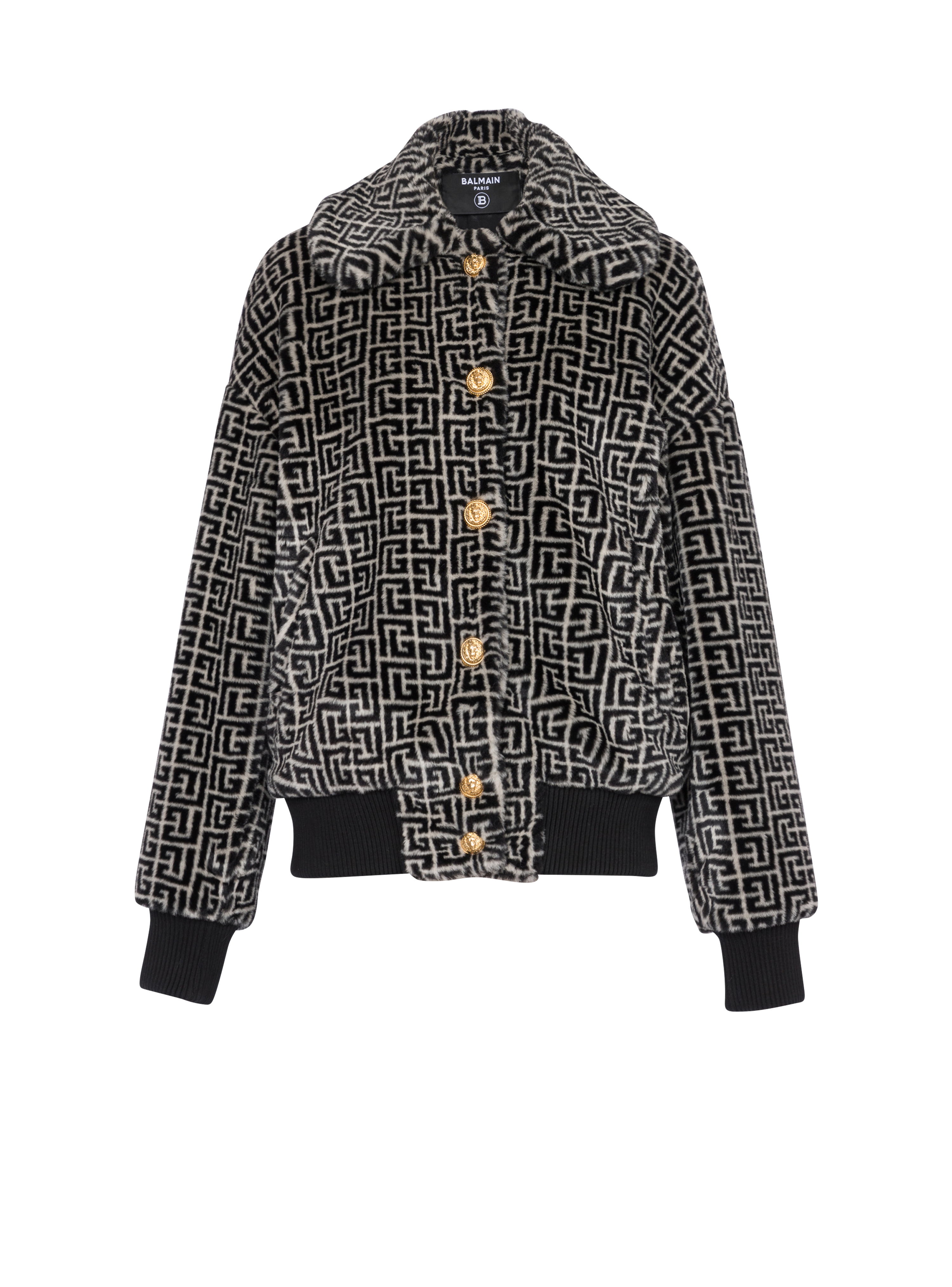 Wool jacket with monogram patterns, black