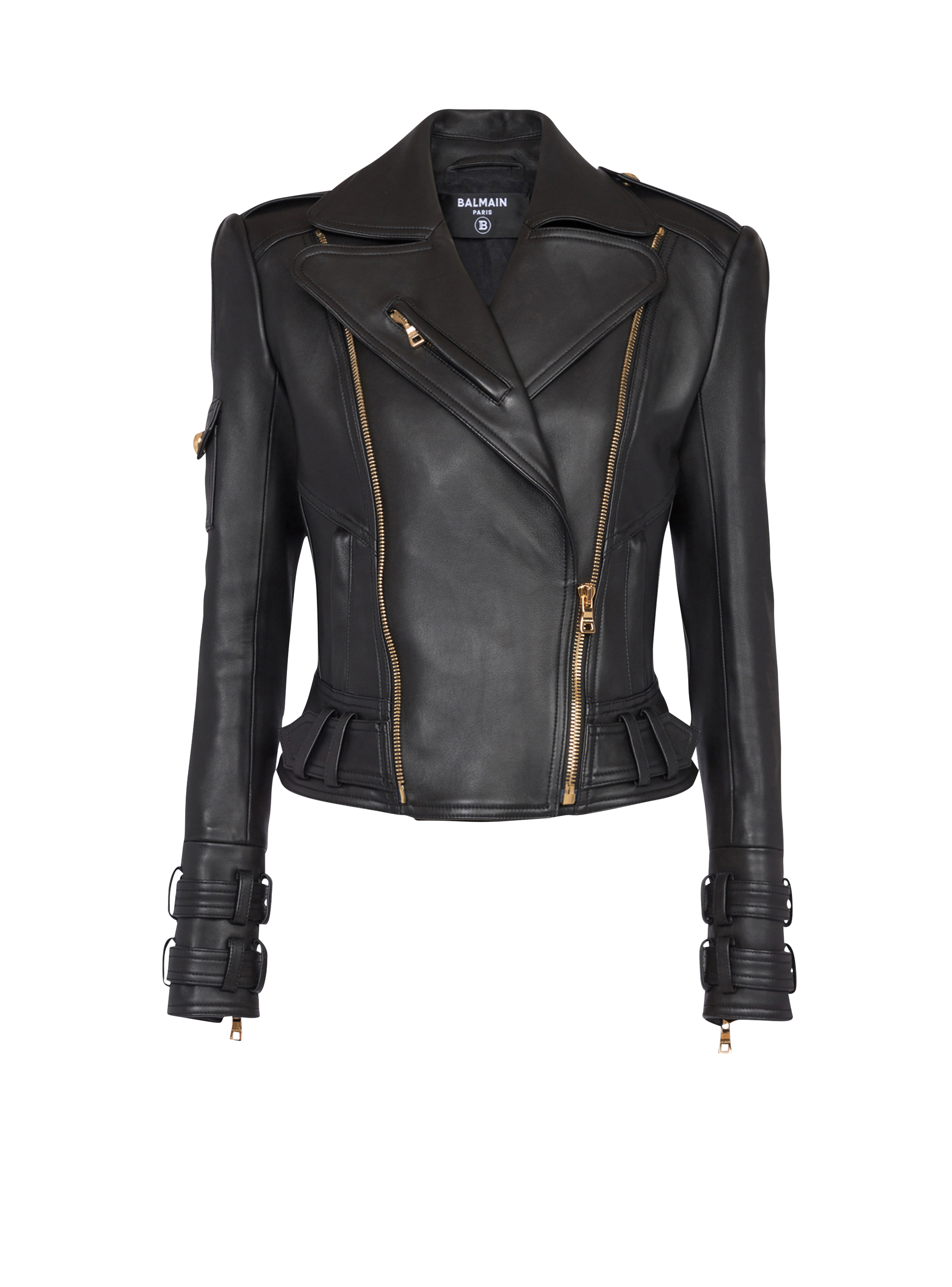 Leather biker jacket, black