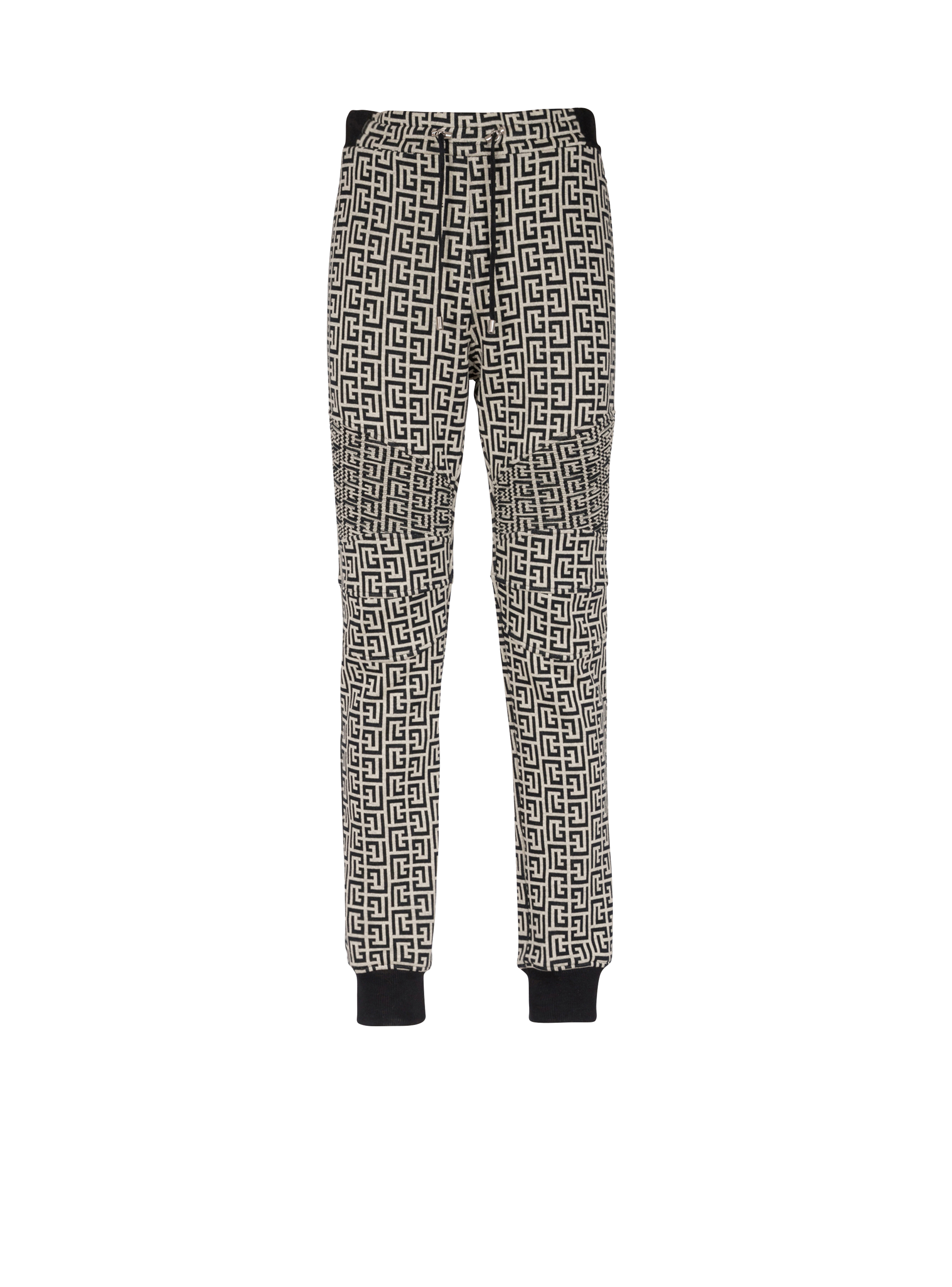 Pantalon de jogging en coton imprimé monogramme Balmain, noir
