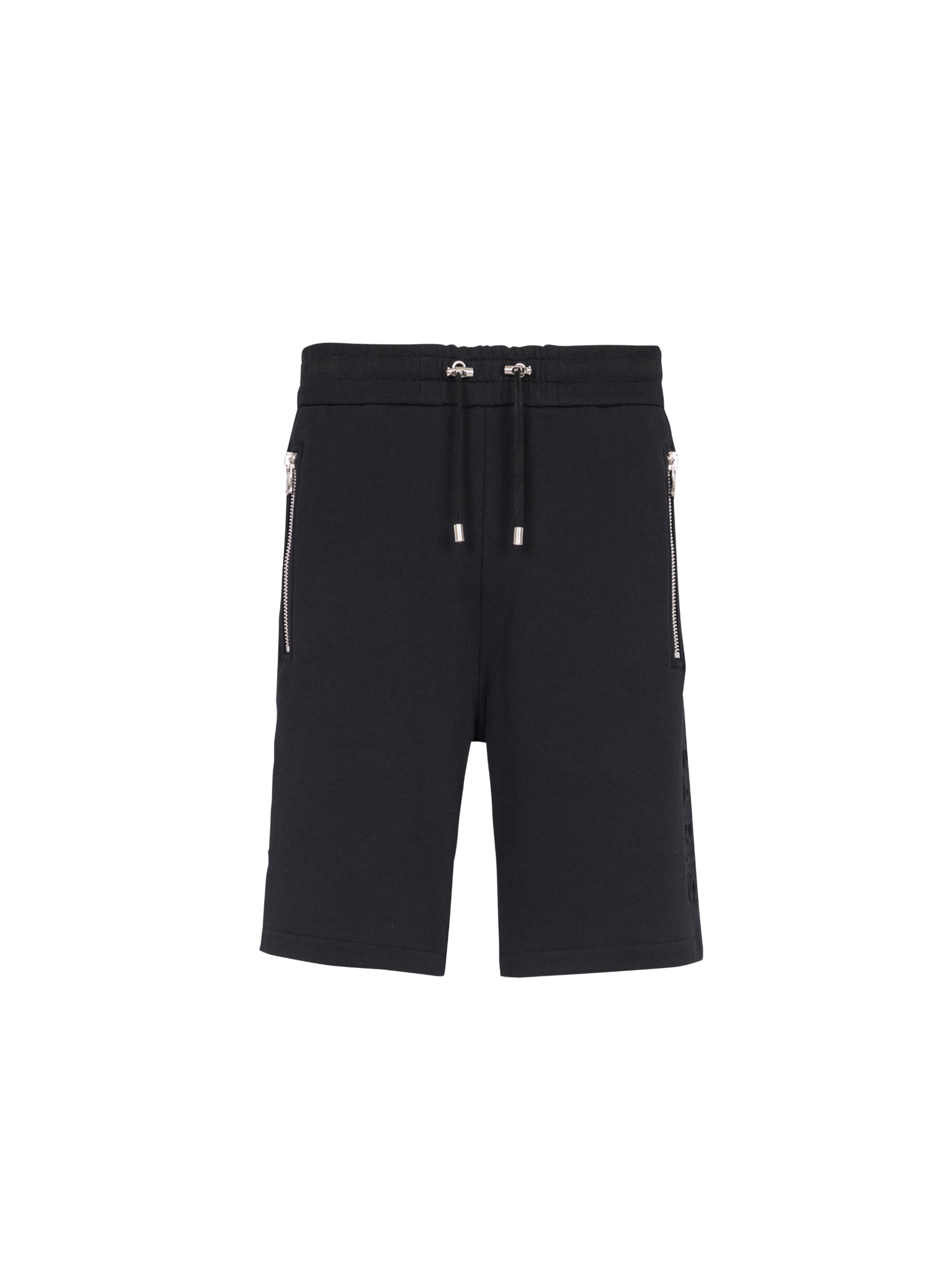 Cotton shorts with embossed Balmain logo, black