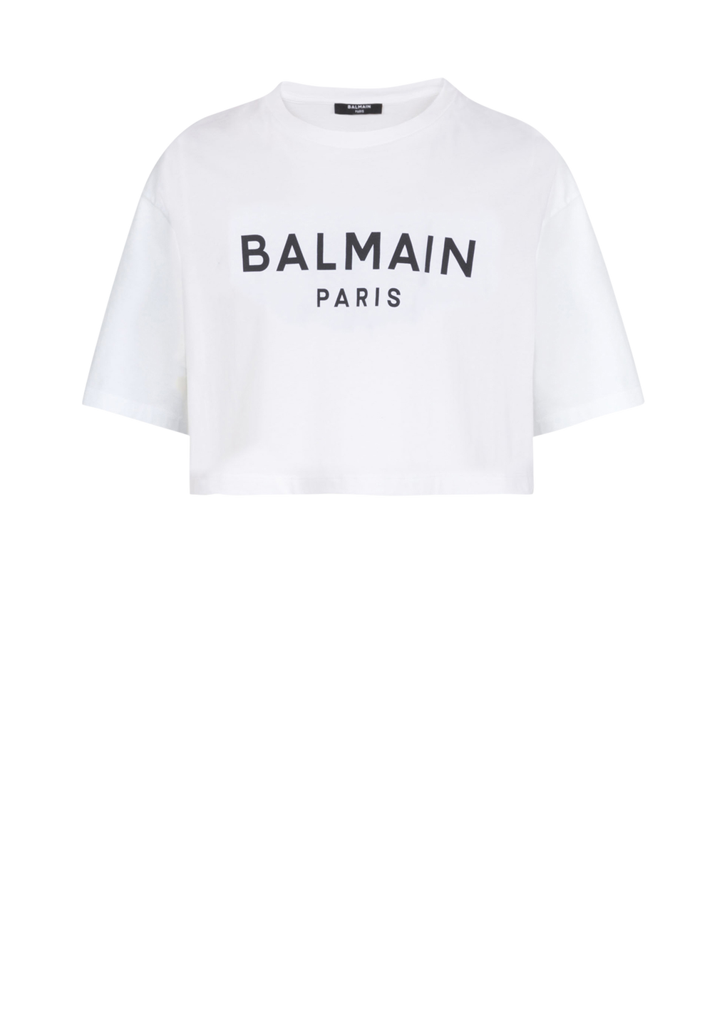 T-shirt court en coton imprimé logo Balmain, blanc, hi-res