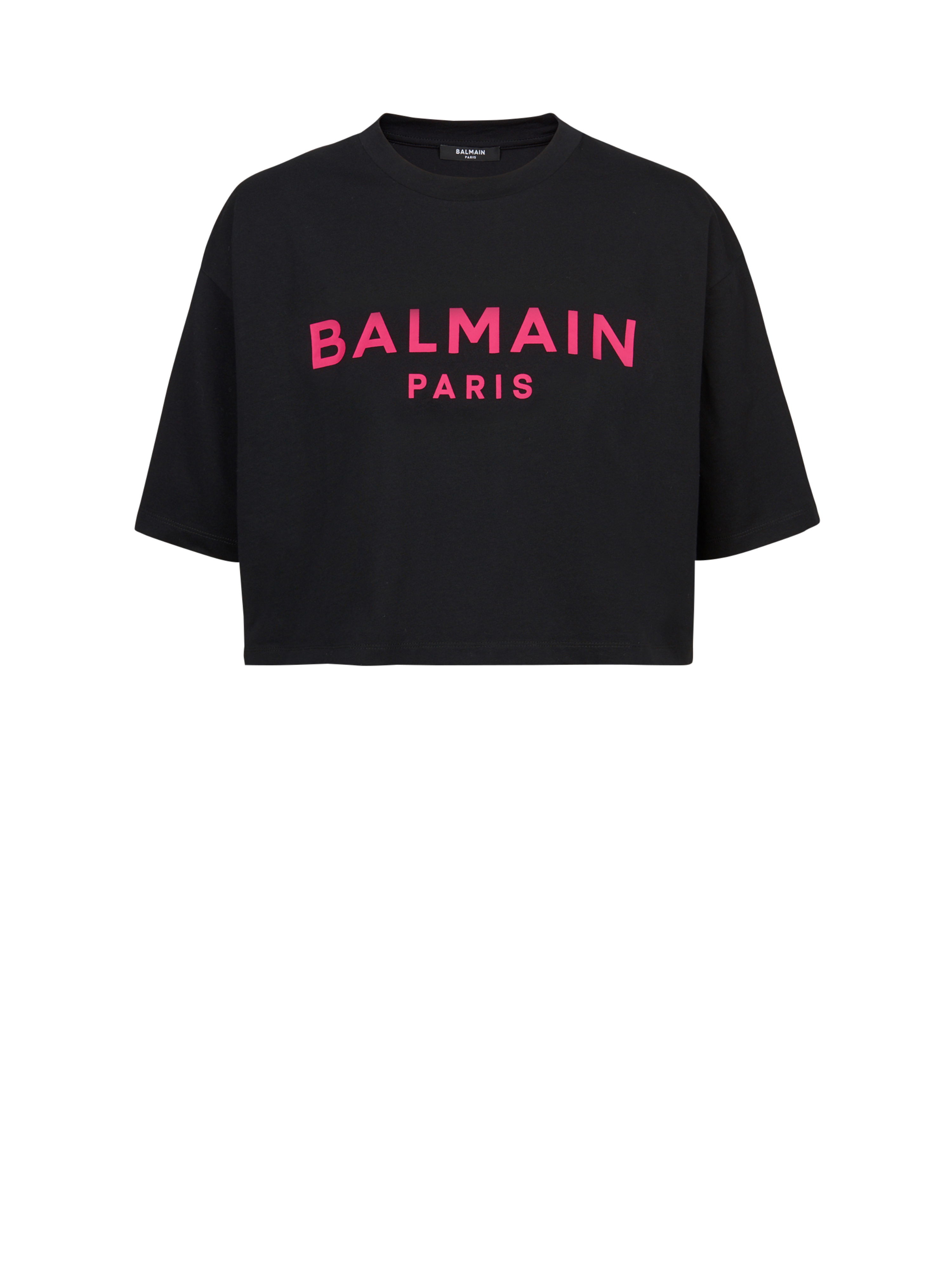 EXCLUSIF - T-shirt court en coton imprimé logo Balmain, rose