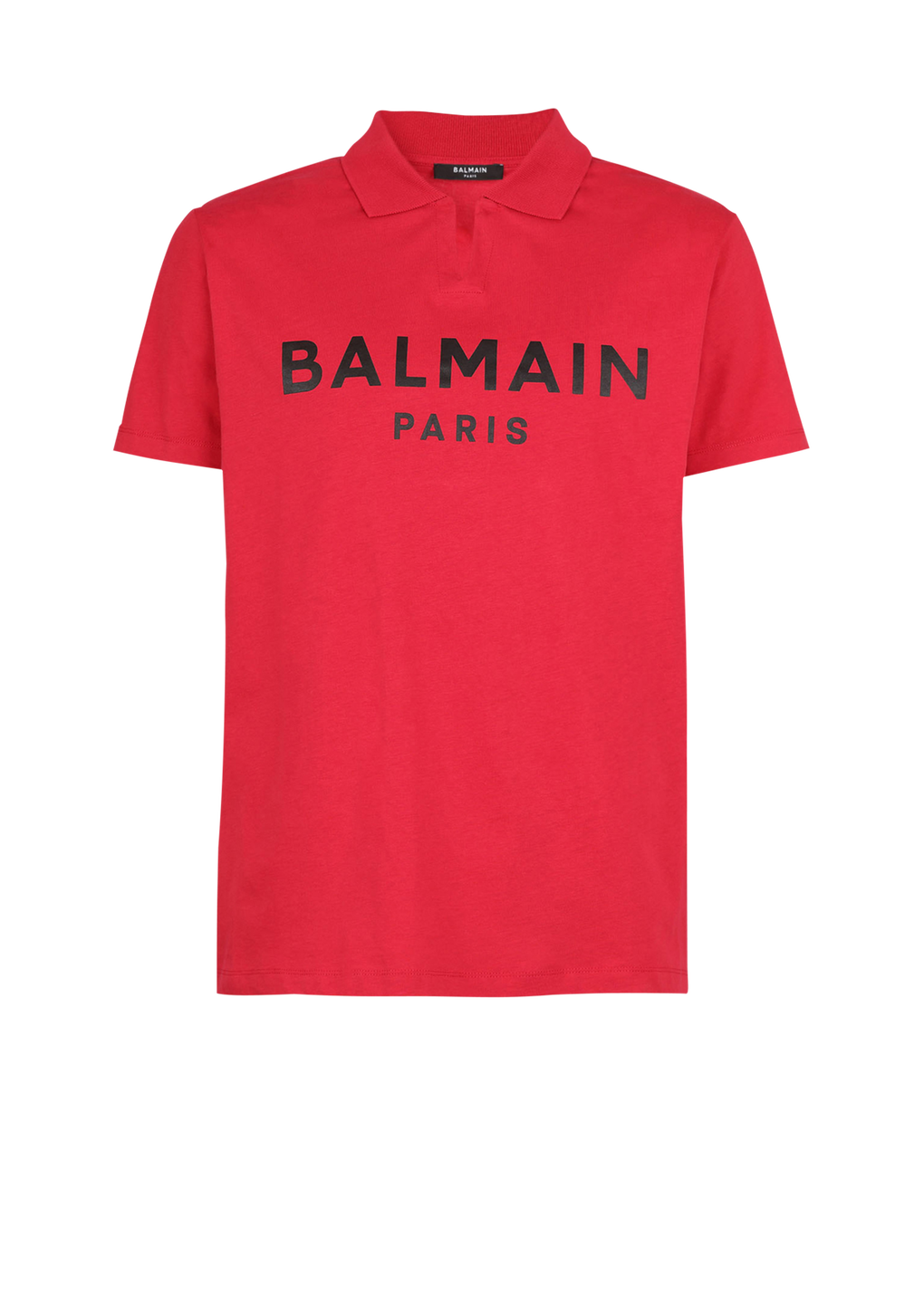 Polo en coton éco-design imprimé logo Balmain, rouge, hi-res