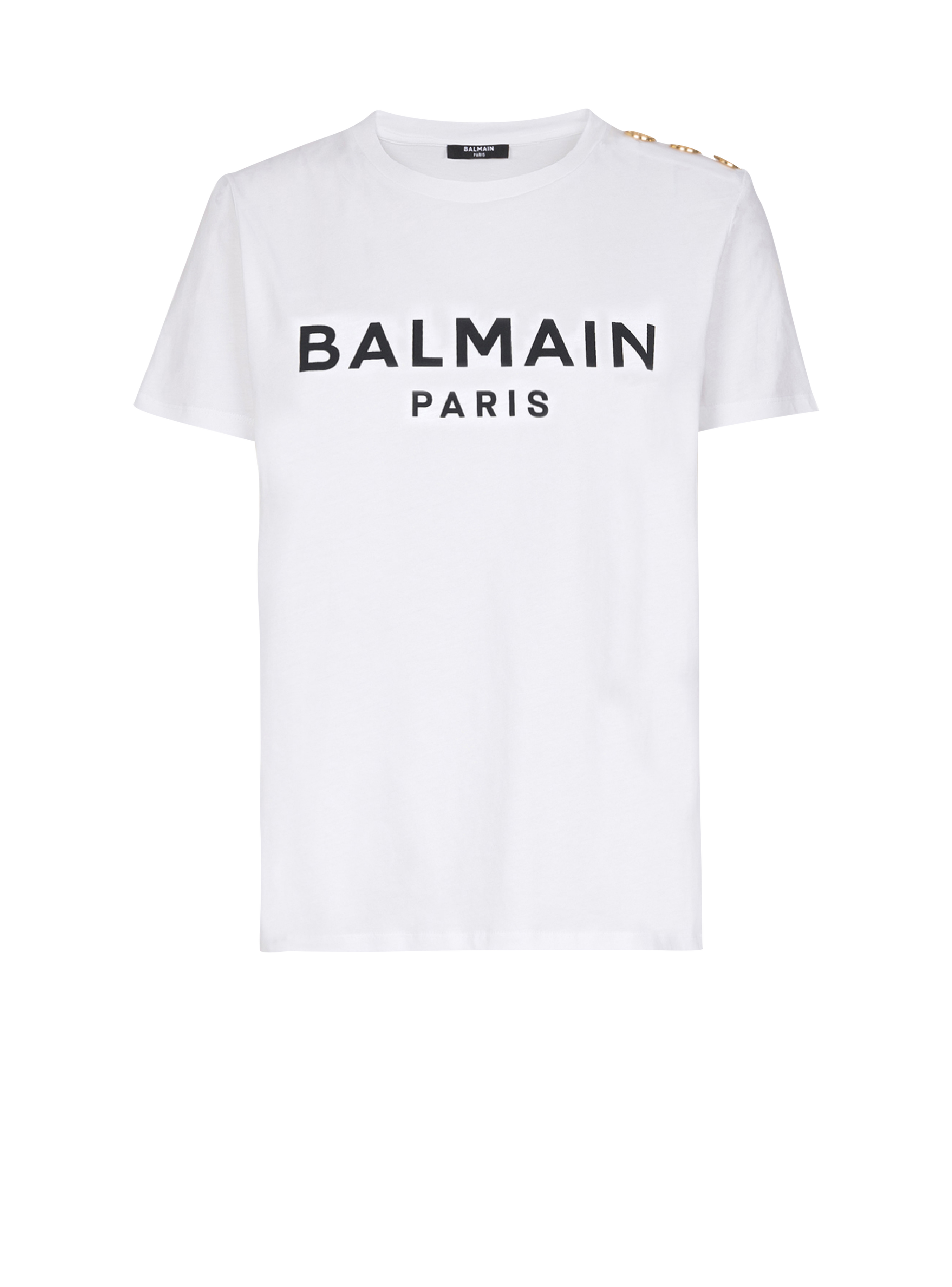T-shirt en coton imprimé logo Balmain, blanc