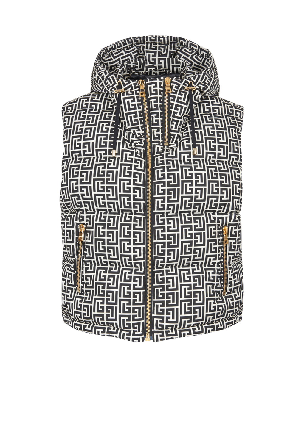 Nylon quilted vest with Balmain monogram, black, hi-res