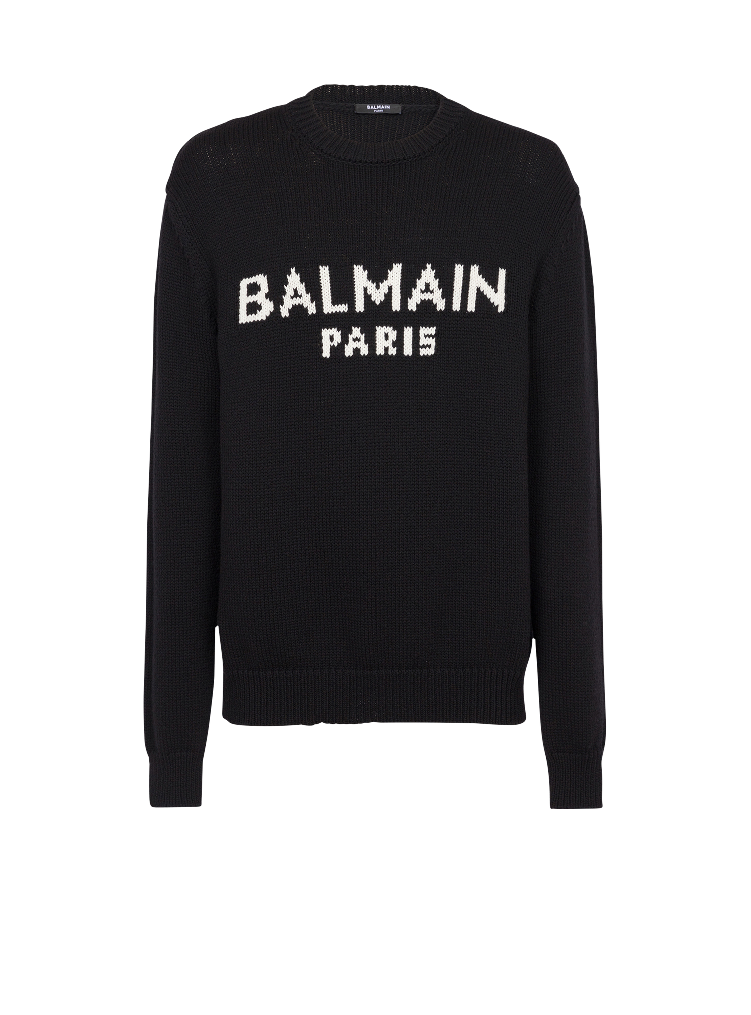 Merino wool sweater with white Balmain Paris logo, black