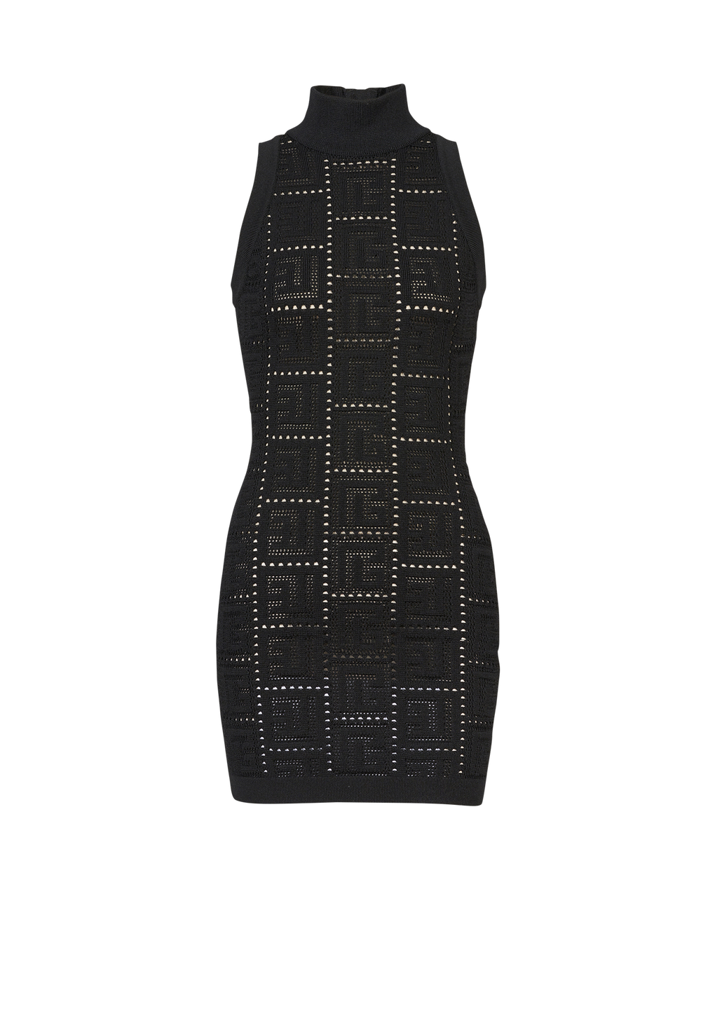 Robe courte en maille éco-design à monogramme Balmain, noir, hi-res