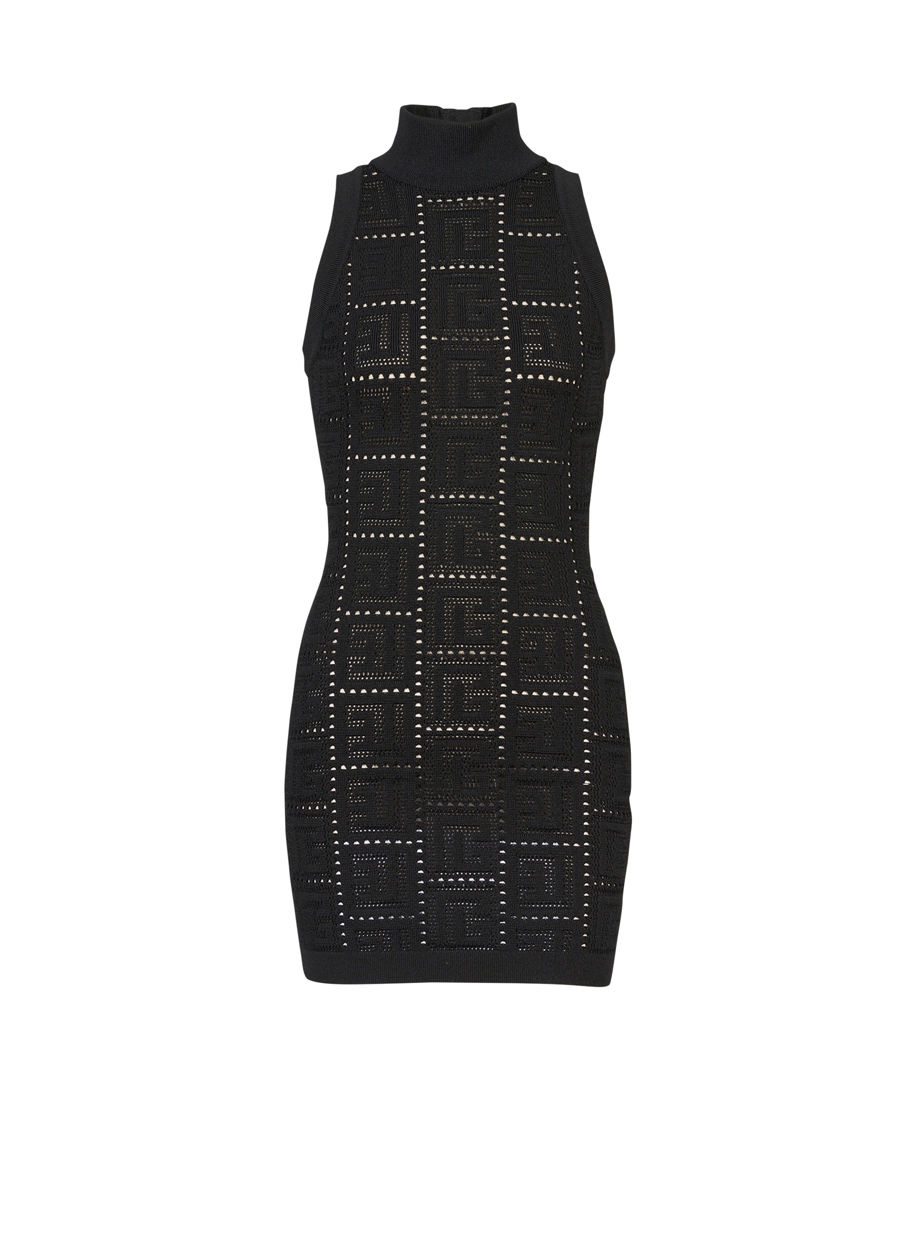 Robe courte en maille éco-design à monogramme Balmain, noir