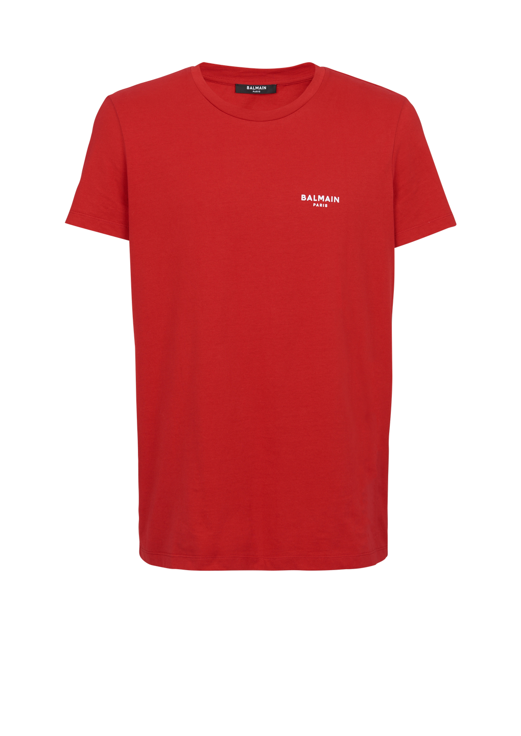 T-shirt en coton floqué petit logo Balmain Paris, rouge, hi-res