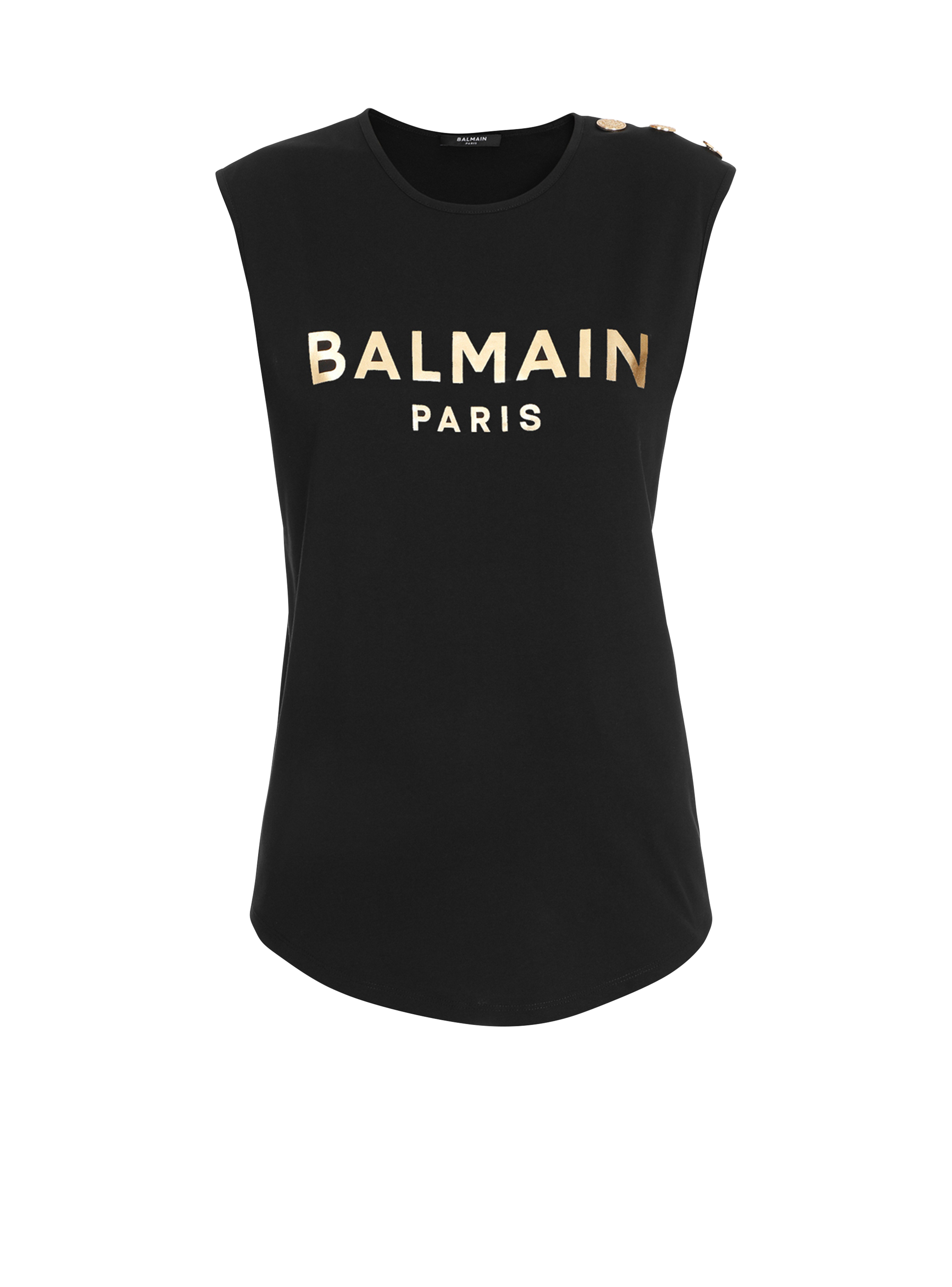 T-shirt en coton imprimé logo Balmain, or