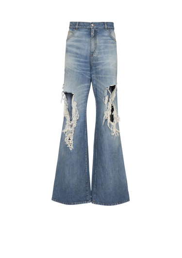 Wide-legged ripped cotton jeans
