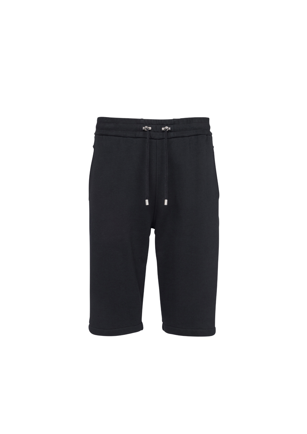 Cotton shorts with flocked Balmain Paris logo, black, hi-res