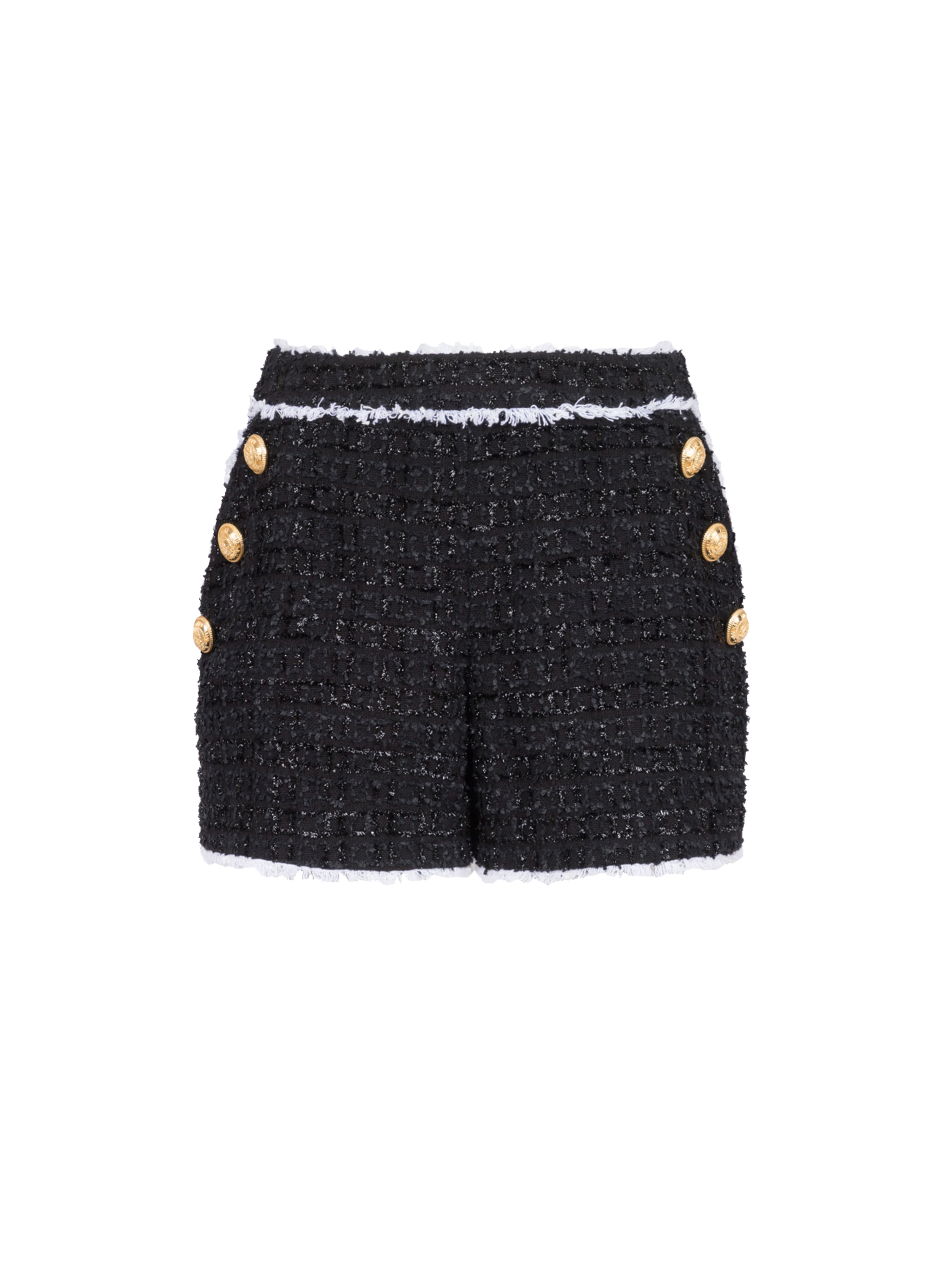 High-waisted tweed shorts, black