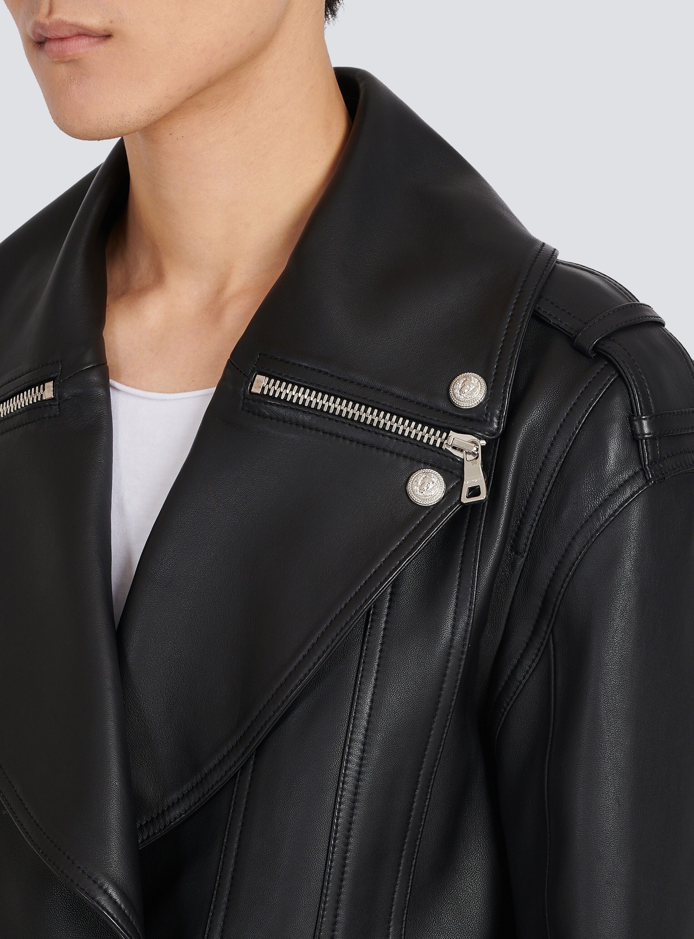 Mens Clothing Jackets Leather jackets Balmain Leather Double-breasted Biker Jacket in Black for Men Save 47% 