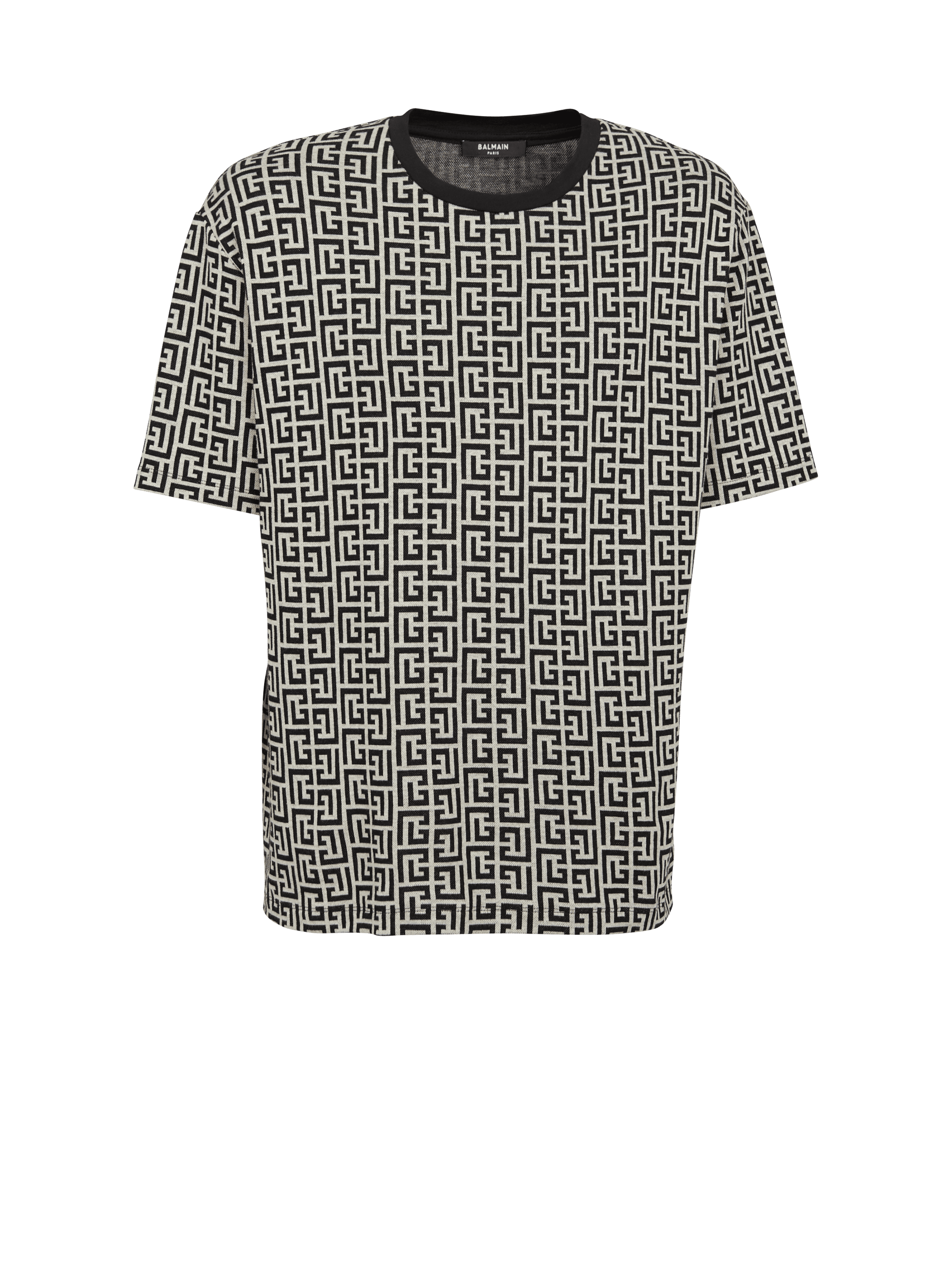 Oversized cotton T-shirt with Balmain monogram print, black