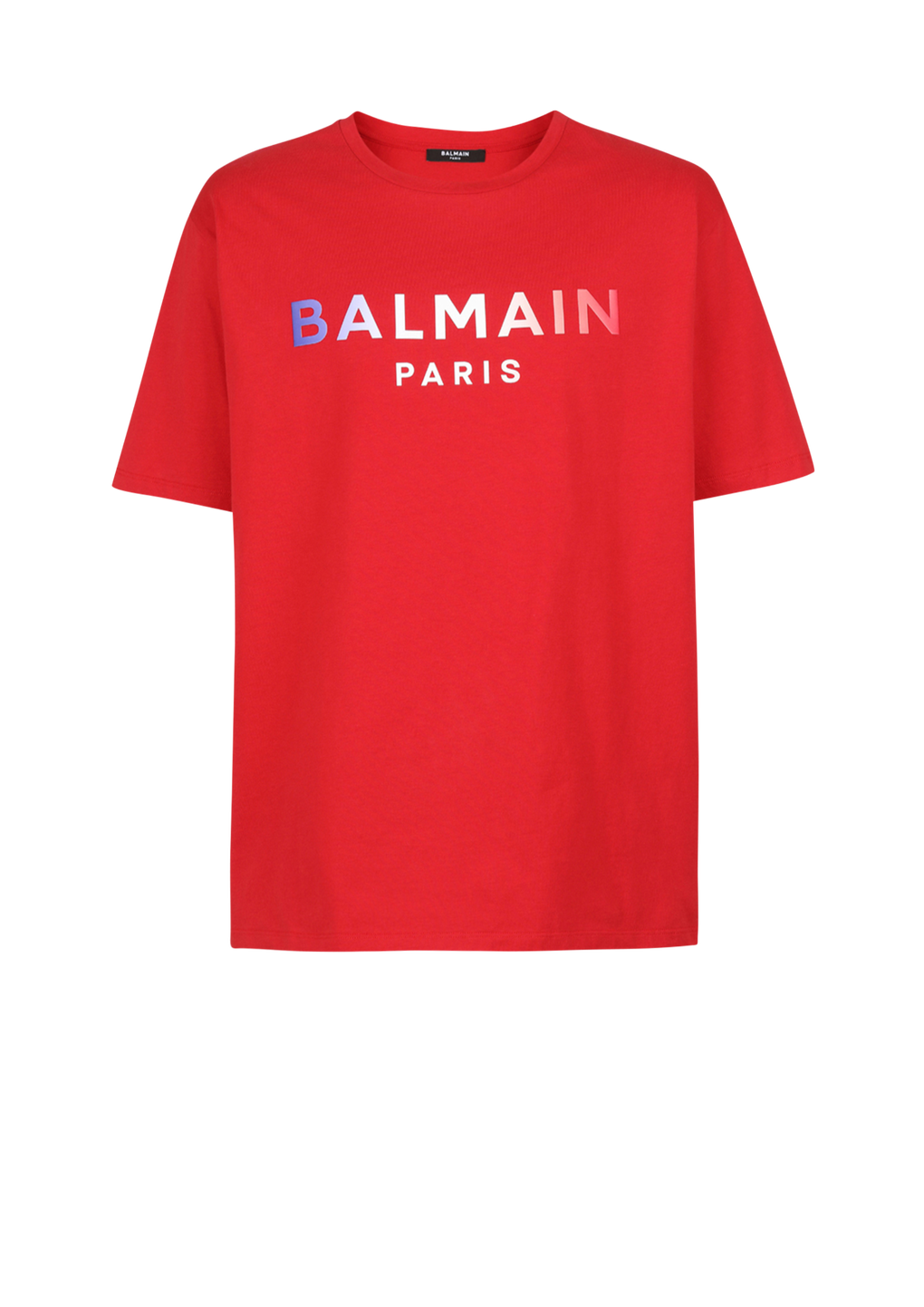 HIGH SUMMER CAPSULE - T-shirt en coton imprimé tie and dye logo Balmain Paris, rouge, hi-res
